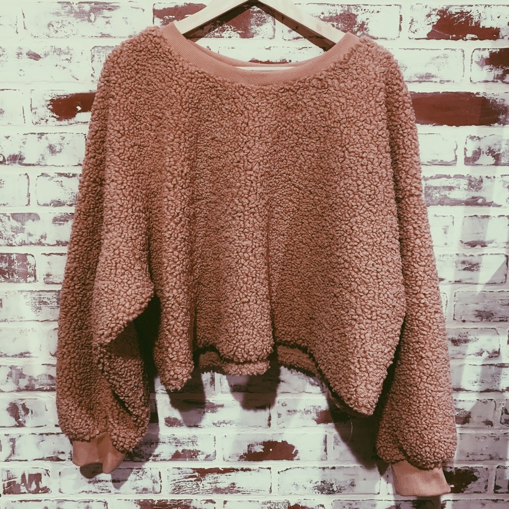 Soft tan, crew neck sweatshirt